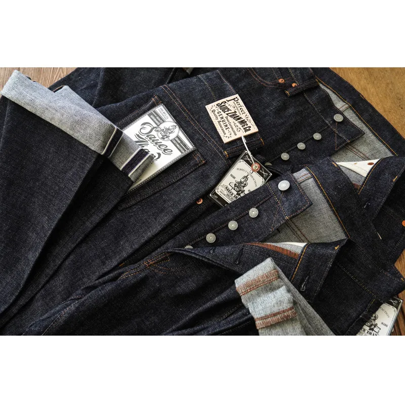 Sauce Zhan  Men's Jeans Sanforized Selvedge Denim Baggy Jeans for Men High Waist Loose Fit Straight Leg  14 Oz  Jeans