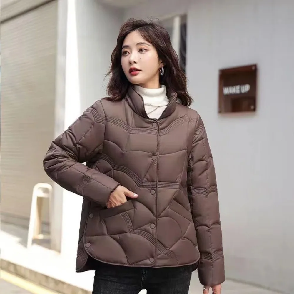 2024 New Chinese Korean Female Fashion Outerwear Women Autumn Winter Jackets Stand Collar Ultra Lightweight White Duck Down Coat