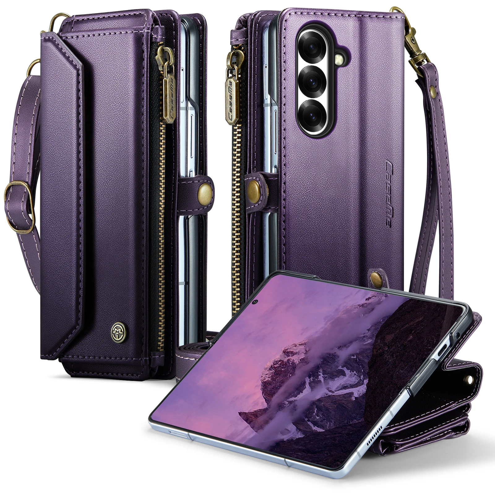 

Роскошный кожаный флип-чехол с длинным ремешком для Samsung Galaxy Z Fold 7 5G, противоударный чехол-подставка для Galaxy Z Fold 5 6 7 Coque