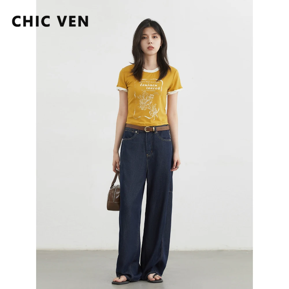 CHIC VEN Women Jeans Fashion Retro Casual Loose Wide Leg Denim Pants Female High Waist Split Trousers Spring Autumn New 2025