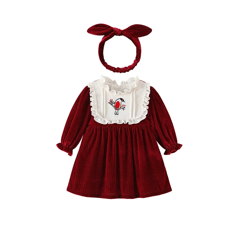 2024 Vintage Toddler Girl Long Sleeves Princess Dress Animal Embroidery Cute Dresses Newborn Christmas Round Neck Romper