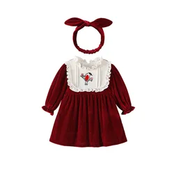 2024 Vintage Toddler Girl Long Sleeves Princess Dress  Animal Embroidery Cute Dresses Newborn Christmas Round Neck Romper