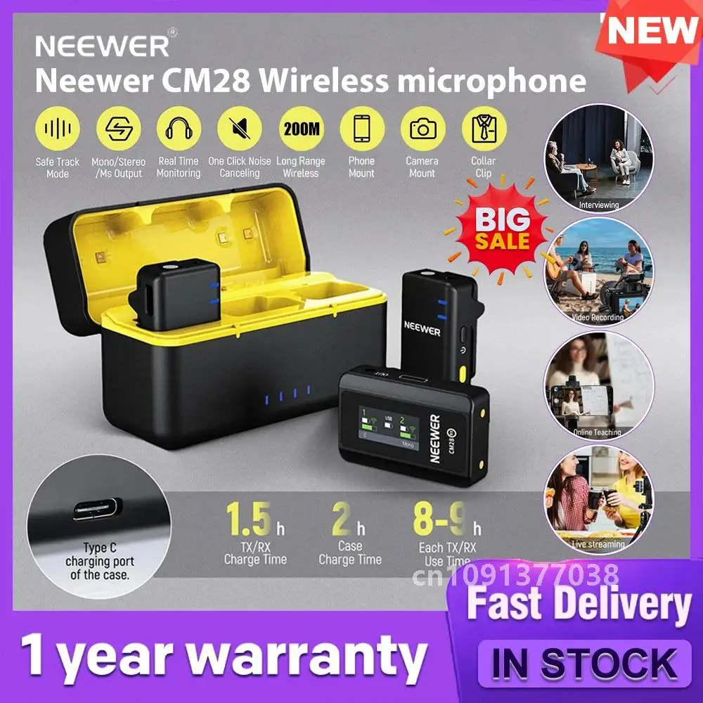 NEEWER CM28 Wireless Microphone For iPhone Camera Lavalier Microphone with Quick noise-Cancellation 200m Range Lossless Audio