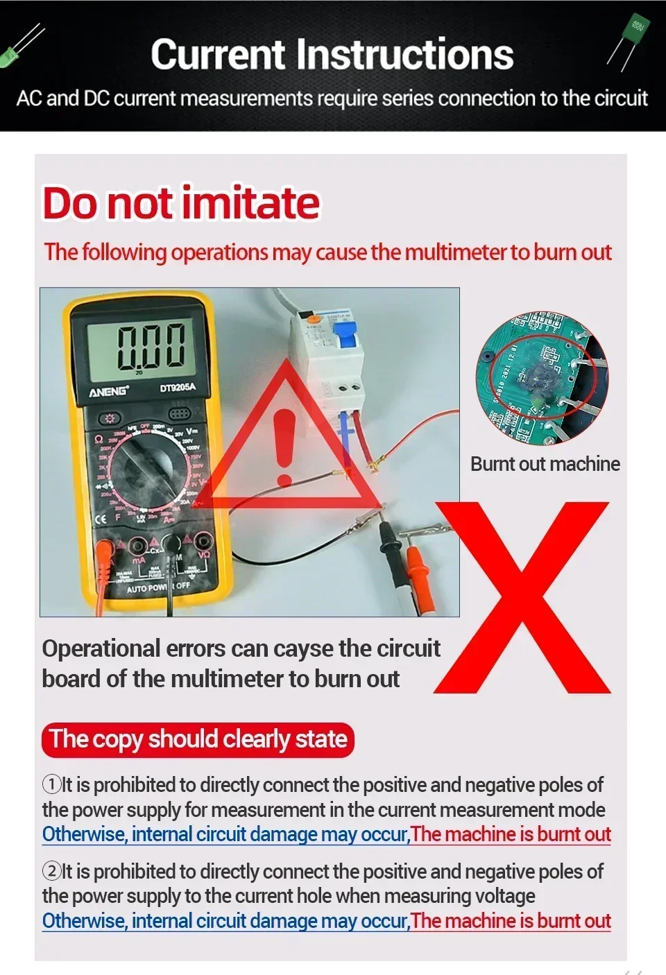 Automatic Multimeter for Measuring AC/DC Voltage Current and Temperature NCV Non-Contact Electrical Testing Model ANENG 628A