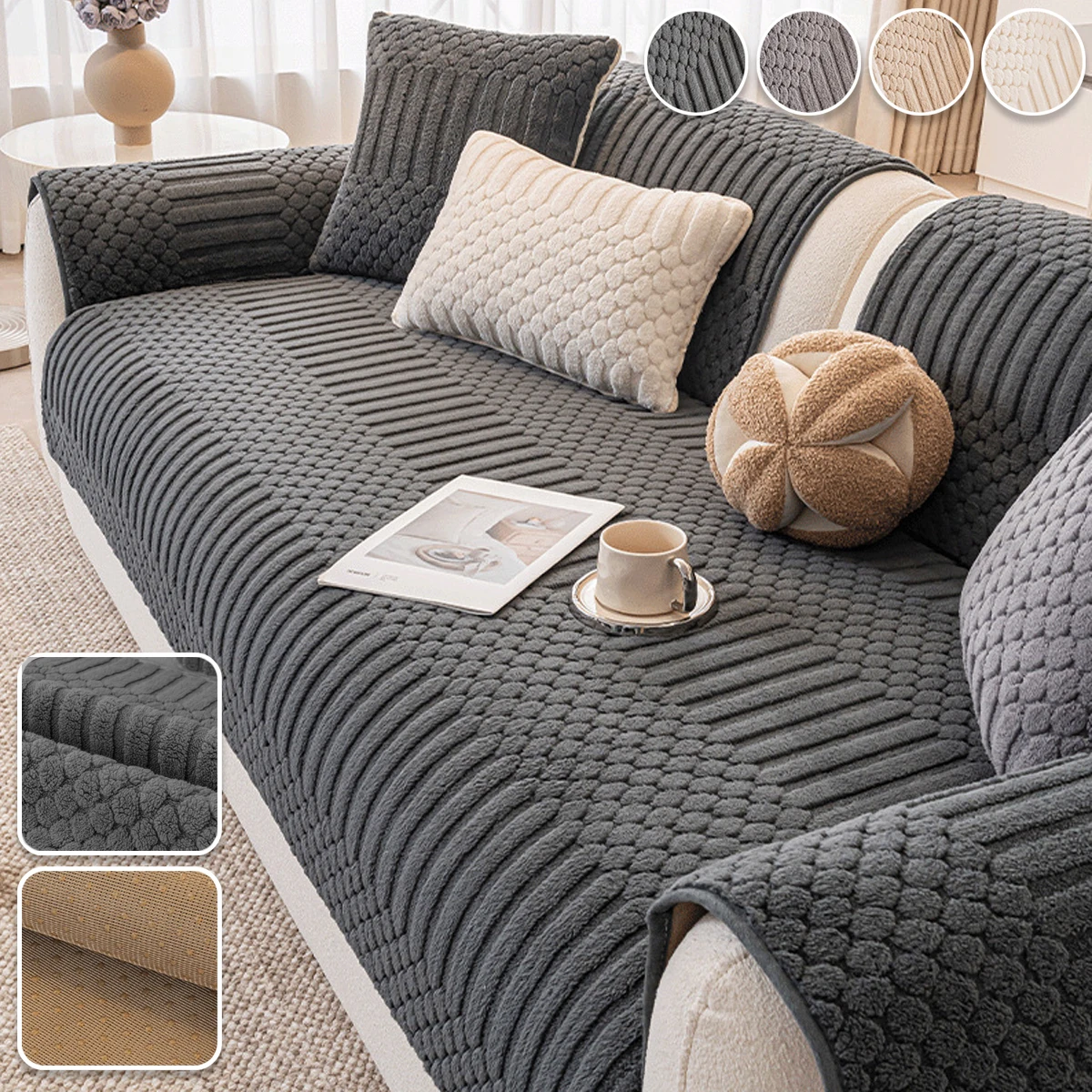 

2026 Winter Thicken Velvet Plush Sofa Slipcover Non-slip Soft Sofa Towel Couch Cushion Cover for Living Room Modern Home Decor