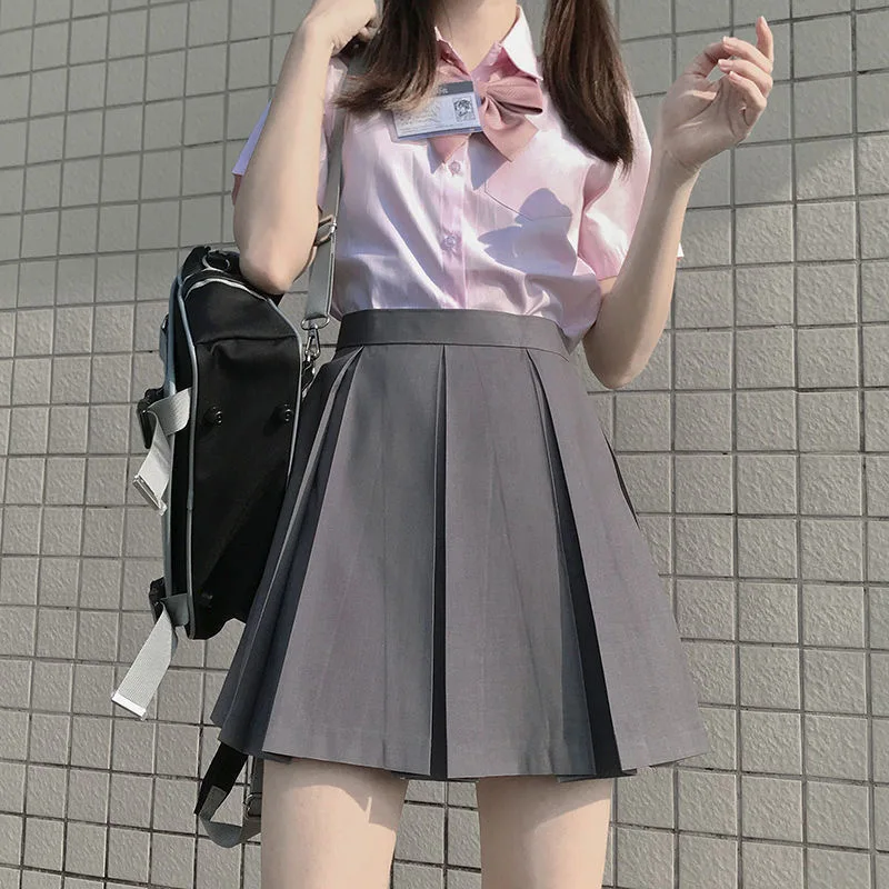 New Original Japanese High School Student Girls Basic Solid Color Box Pleated Skirt Preppy Style High Waist Skirt Khaki Brown