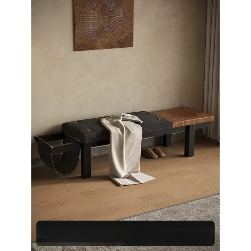 Medieval solid wood shoe changing stool, ash wood bedside stool, creative fabric saddle leather newspaper chair