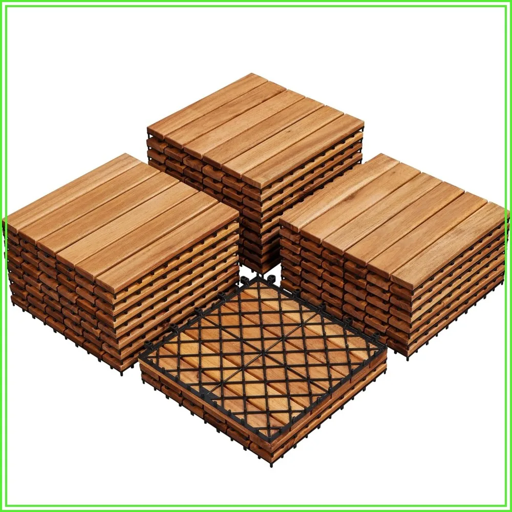 27PCS Interlocking Wood Deck Tiles Acacia Outdoor Flooring for Patio Balcony