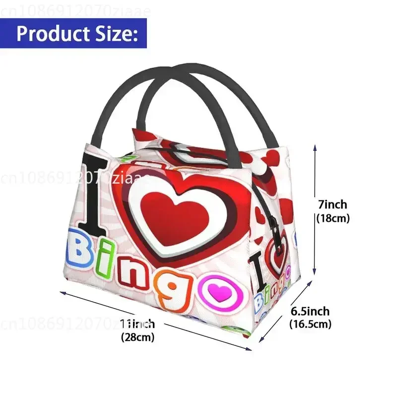 I Love Bingo Game Insulated Lunch Bags for School Office Waterproof Cooler Thermal Lunch Box Women lunchbag