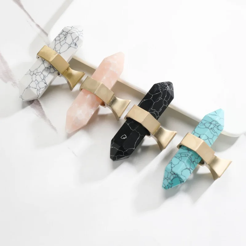 Handle four-color patterned high-end cabinet wardrobe door handle drawer copper material Nordic artificial marble handle
