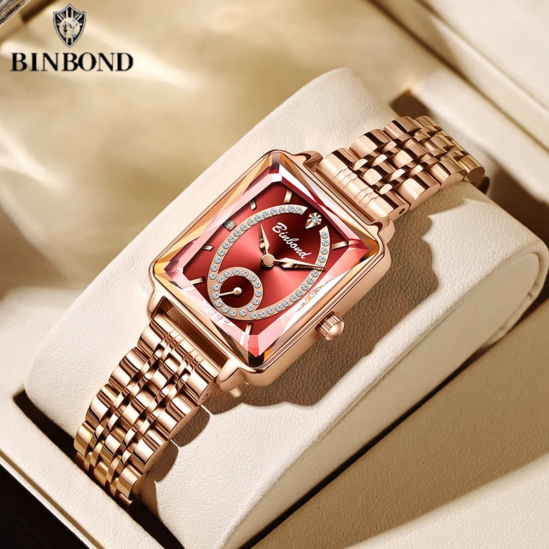 BINBOND Luxury Advanced Feeling Elegant Business Lady Quartz Watches Stainless Steel Band Waterproof Fashion Casual Lady Watches