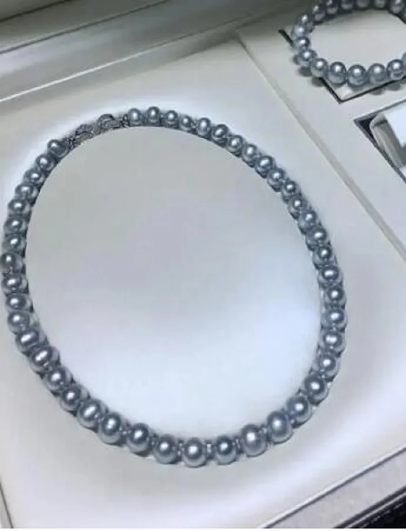 

Excellent aaa 8-9mm Japanese Aikido Grey Pearl Necklace 18 inch 925s 16-36inch.