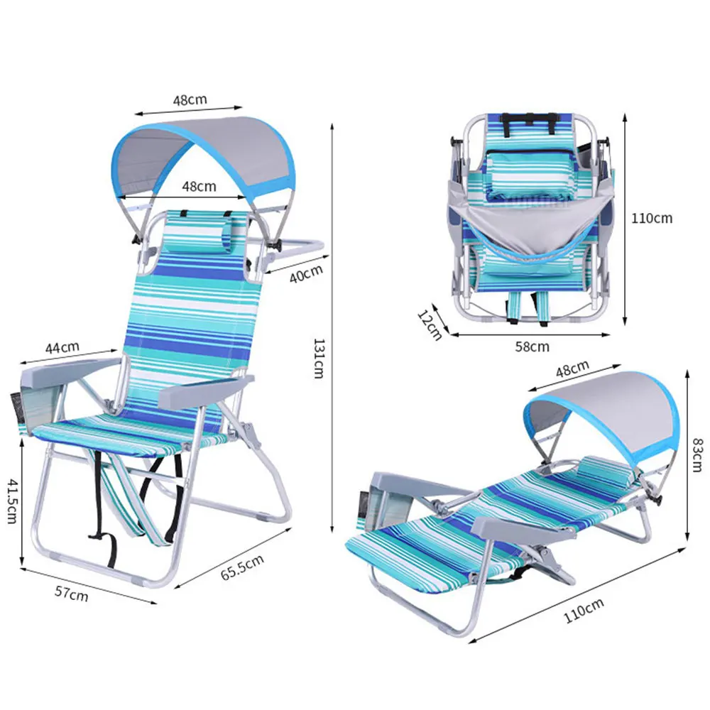 Outdoor Camping Portable Adjustable Sun Shade, Folding Chair: Beach Chair with Canopy, Sit Lie Dual Use Backrest Chair