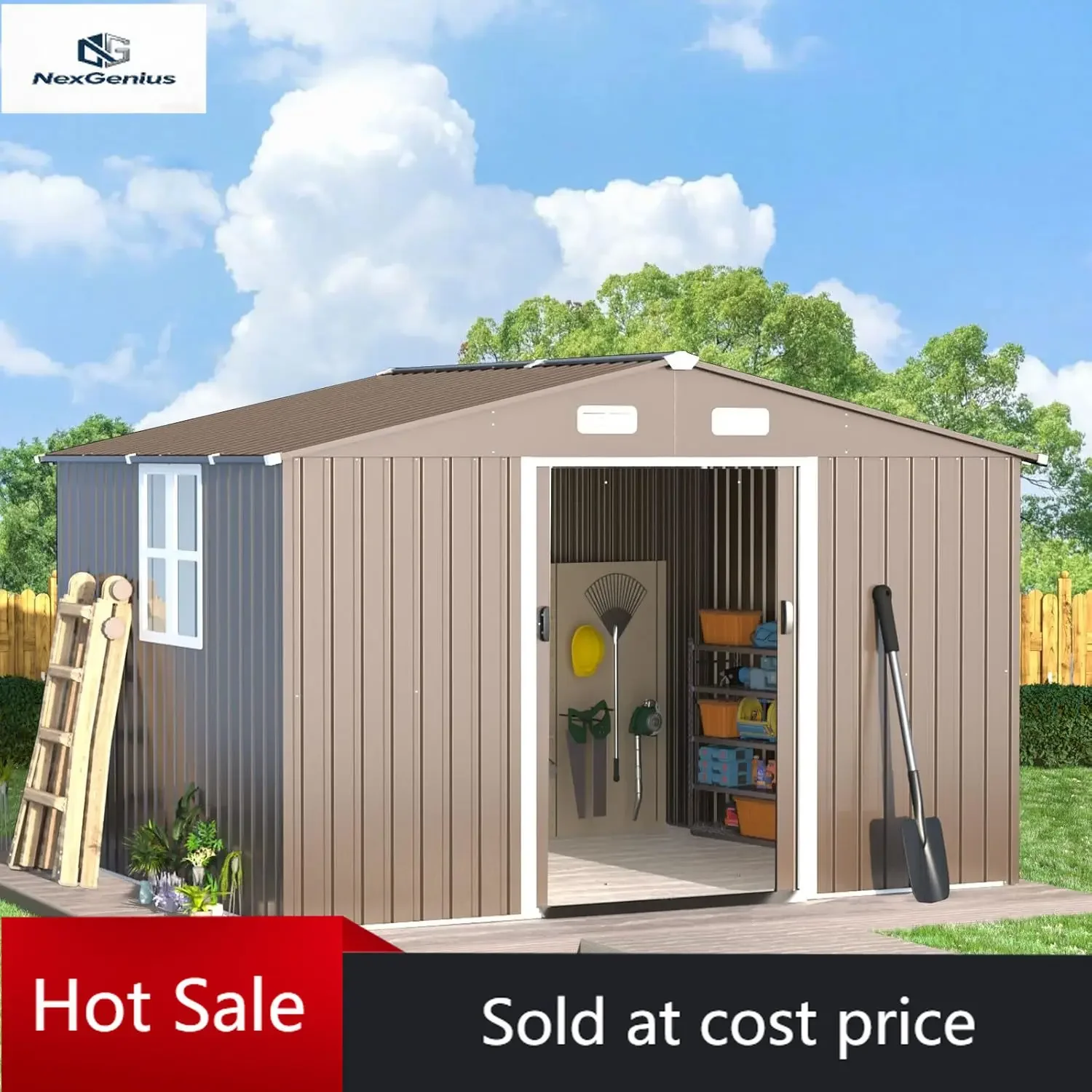 

10'x8' Outdoor Storage Shed Outdoor Galvanized Metal Tool Shed with Vents & Sliding Door, Waterproof Garden Shed for Patio,Lawn,