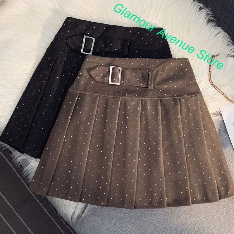 Korean style pleated skirt women's summer and autumn new fashion woolen high waist polka-dot anti-exposure casual pleated skirt