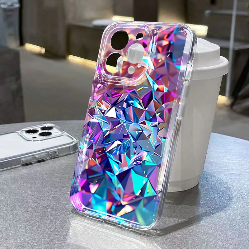 Funda para Teléfono con Patrón 2D de Cristales Iridiscentes para Samsung Galaxy S26 S25 S24 Ultra S23 S22 Plus S21 FE A17 A37 A57 A56