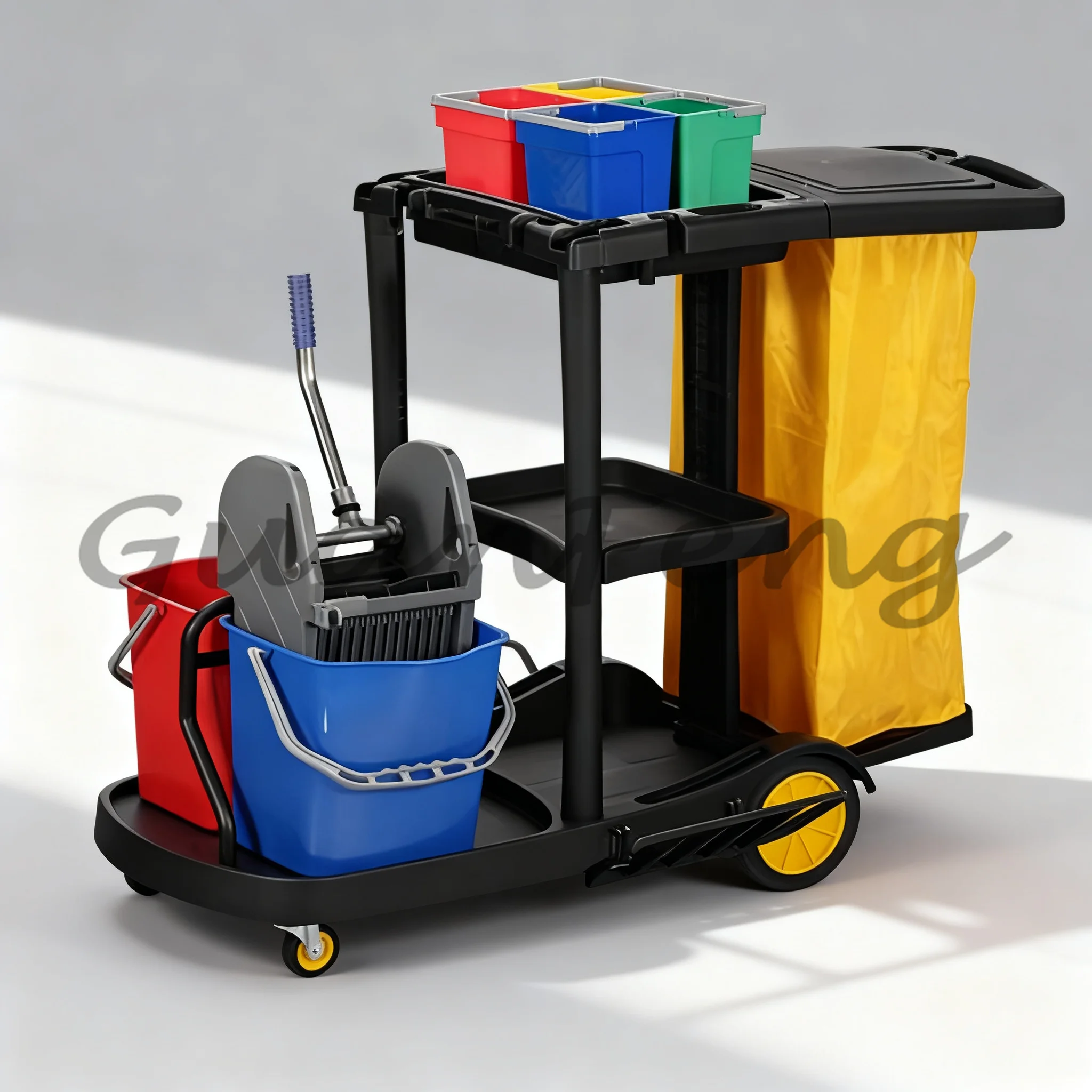 Commercial Plastic Hotel Housekeeping Cart, Guest Room Janitor Cleaning Trolley for Hotel Room Service Supplies