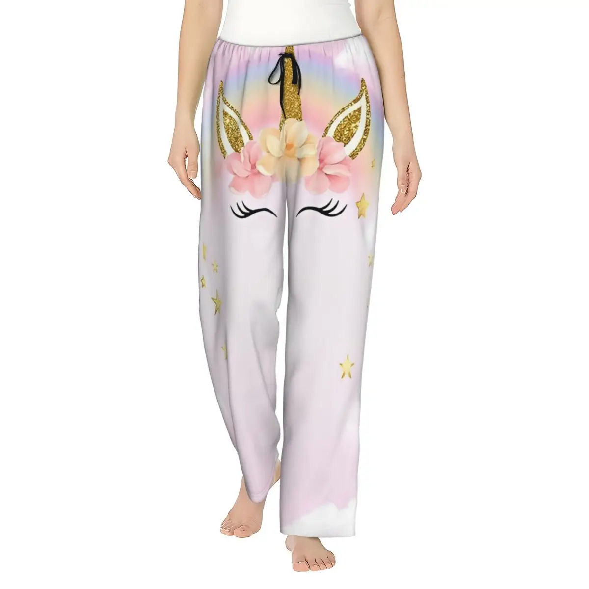 Closed Eyes Unicorn Lady's Lounge Pants Loose-Fit Cute Eyelash Pajama Pants Home Pj Bottoms