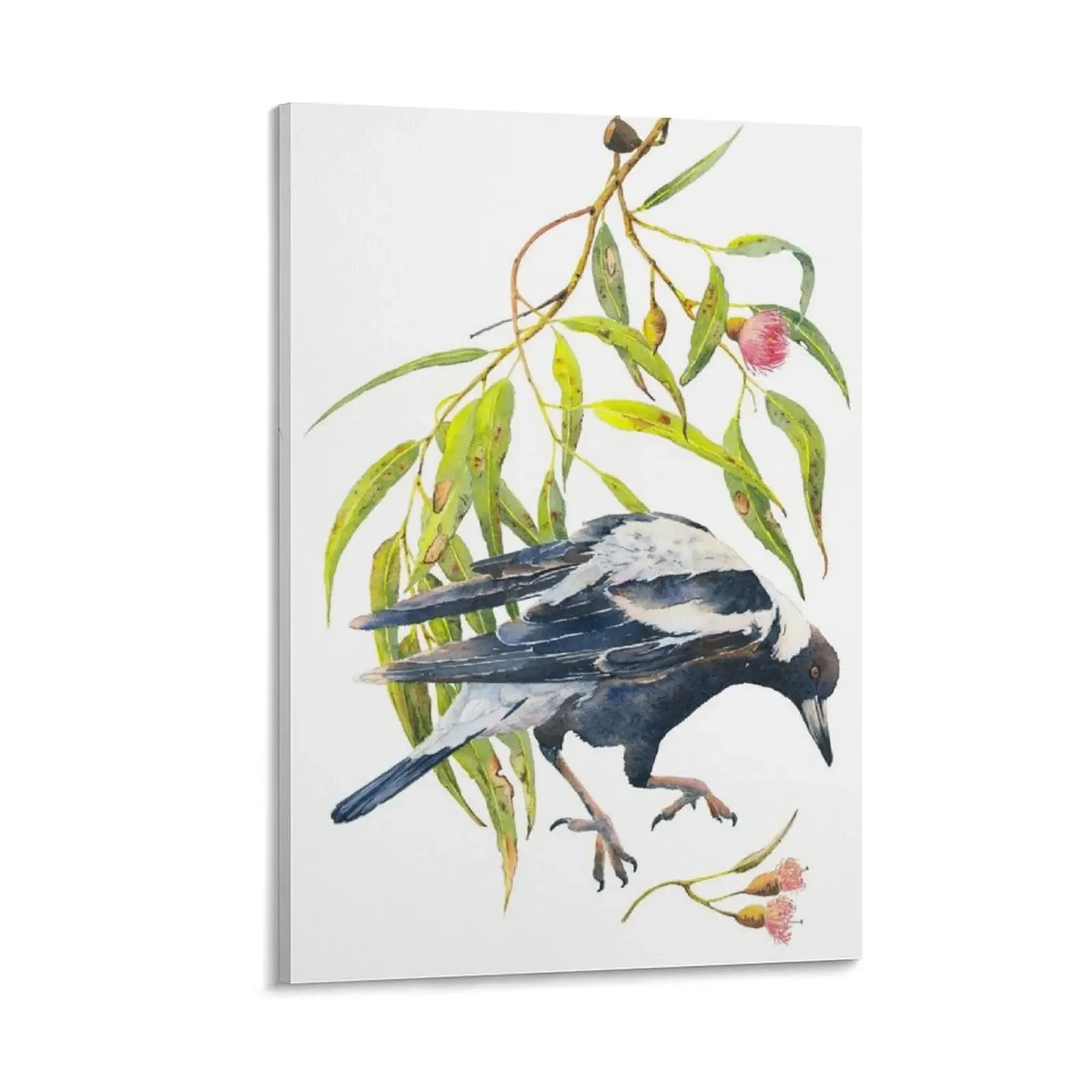 

Jump - Australian magpie & eucalyptus watercolor Canvas Painting decorative pictures for living room home decor