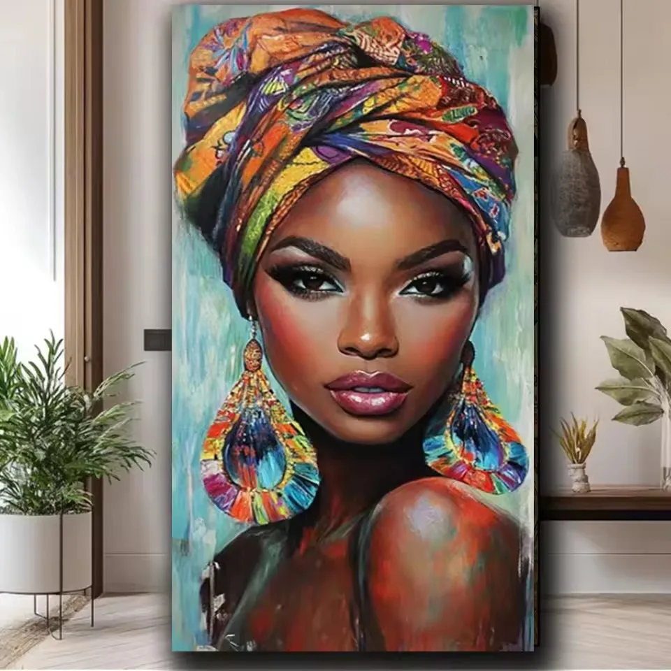 

Abstract African Jewelry Women Diy Diamond Painting Full Square Round Diamond Mosaic Art Big Size Portrait for Home Decor