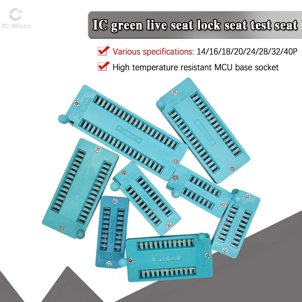 1/2/5pcs/lot 14 16 18 20 24 28 32 40 P Pin 2.54 MM Green DIP Universal ZIF IC Socket Test Solder Type IC lock seat zif socket