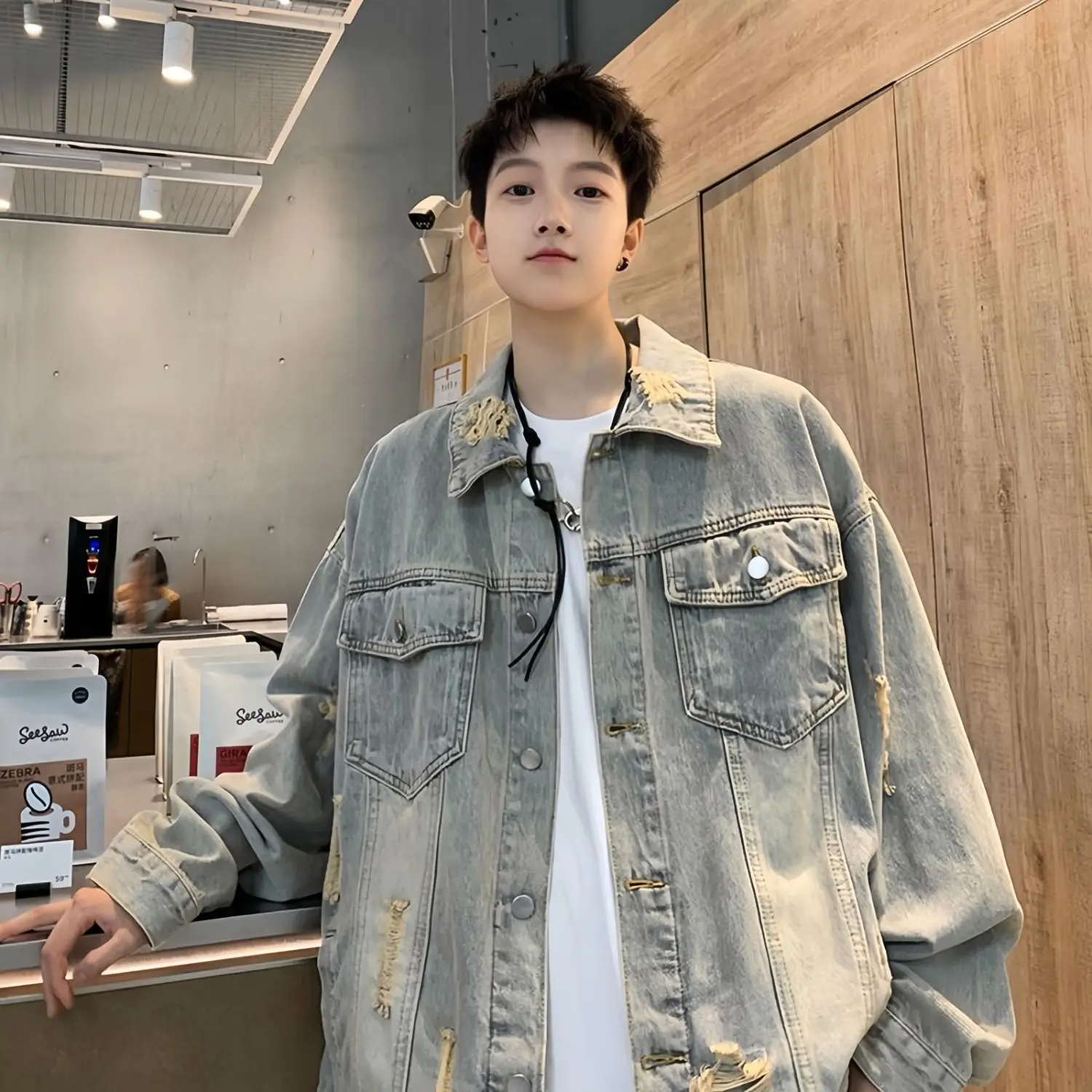 

Джинсовая куртка унисекс в стиле ретро High Street, больших размеров, весна-осень 2026, для пар, рваная, дерзкая, стильная, верхняя одежда