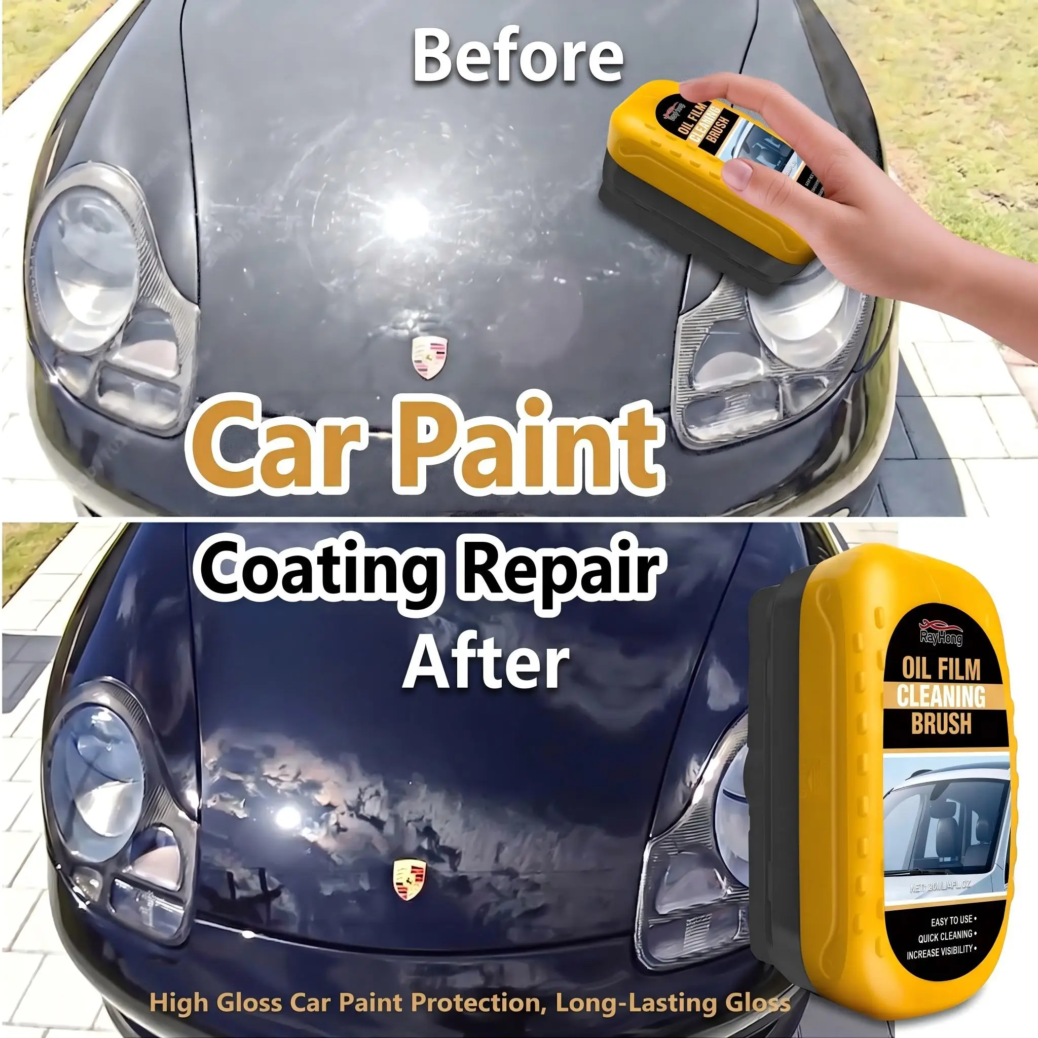 Car Paint Scratch Repair Windshield Oil Film Remover 2‑in‑1 Practical Brush Tool Long‑Lasting Clear Surface Shine