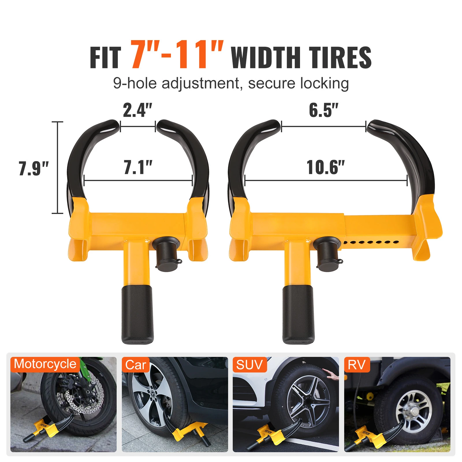 SucceBuy Wheel Lock 2 Packs Universal Wheel Clamp Lock Adjustable Anti Theft Trailer Lock Wheel Clamp Steel Tire Lock for ATV
