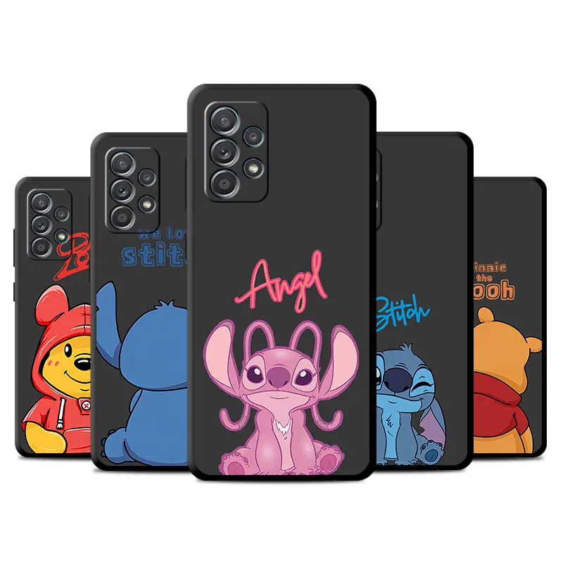 phone Cases for Samsung A55 A22 A14 5G case A12 A35 A54 A73 A70s A15 A24 4G funda Antiscratch cover Disney Pooh Stitch Angie Sac