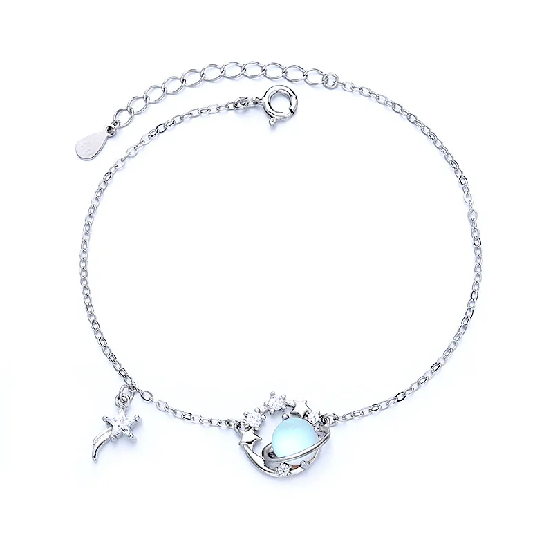 

Ins925 Sterling Silver Fine Bracelet Polar Moonstone Planet Crystal Simple Personality Cat's Eye Stone Korean Version Female