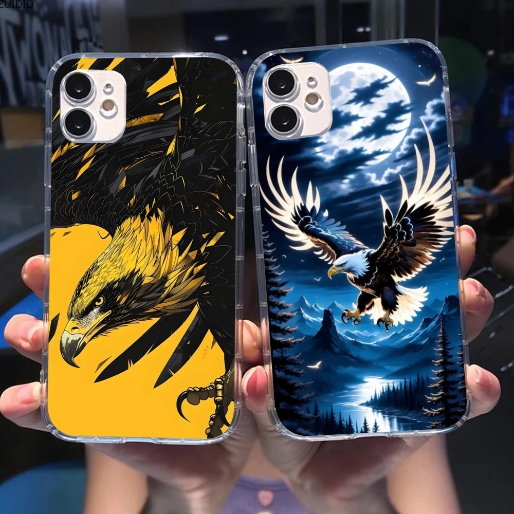 Eagle Fashion Mobile Cell Phone Case for iPhone 15 14 13 12 11 X XR XS 8 Pro Max Plus Mini Clear Transparent Phone Cover Shell