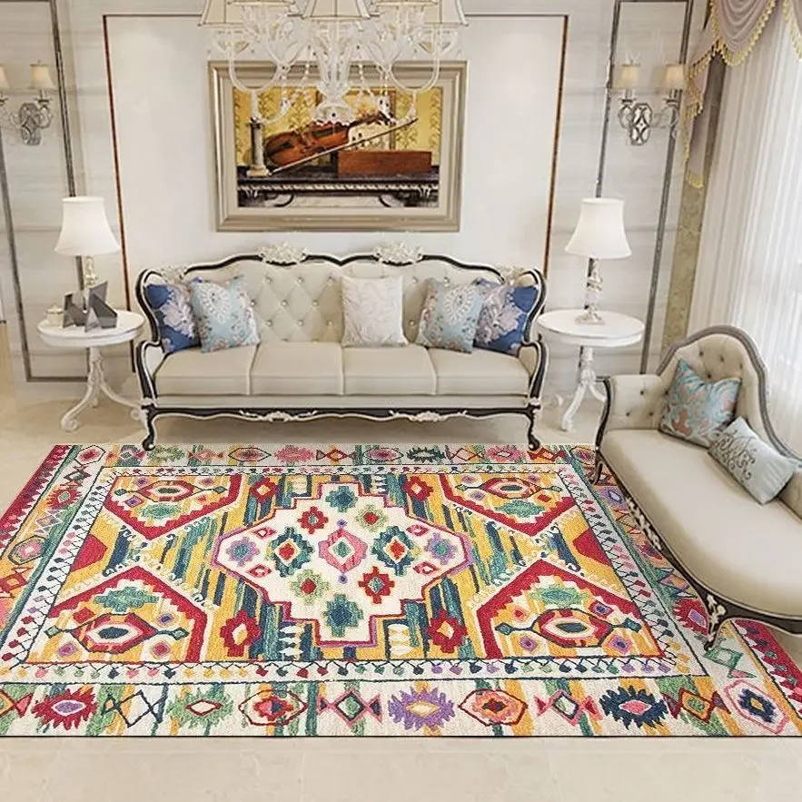 Bohemian Kilim Geometric Rug Vibrant Intricate Pattern Carpet for Living Room Boho Lounge Bohemian Balcony Eclectic Home Decor