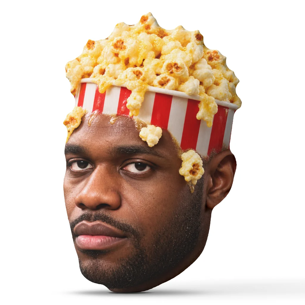 Funny Popcorn Bucket Head Shaped Pillow Stuffed Cushion Novelty Throw Pillow for Movie Night Sofa Home Decor Living Room Gift