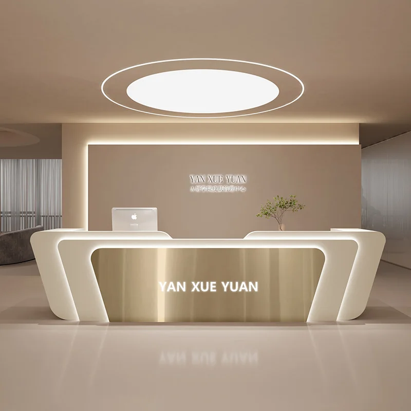 Mostrador de recepción de caja de acero inoxidable, barra Dental de belleza moderna y sencilla, institución de entrenamiento, empresa, muebles Empfangs Theke
