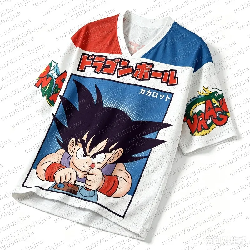Dragon Ball Kid Goku Retro Gaming V-Neck Jersey, Quick Dry Breathable Mesh T-Shirt for Men Women Kids Anime Fans