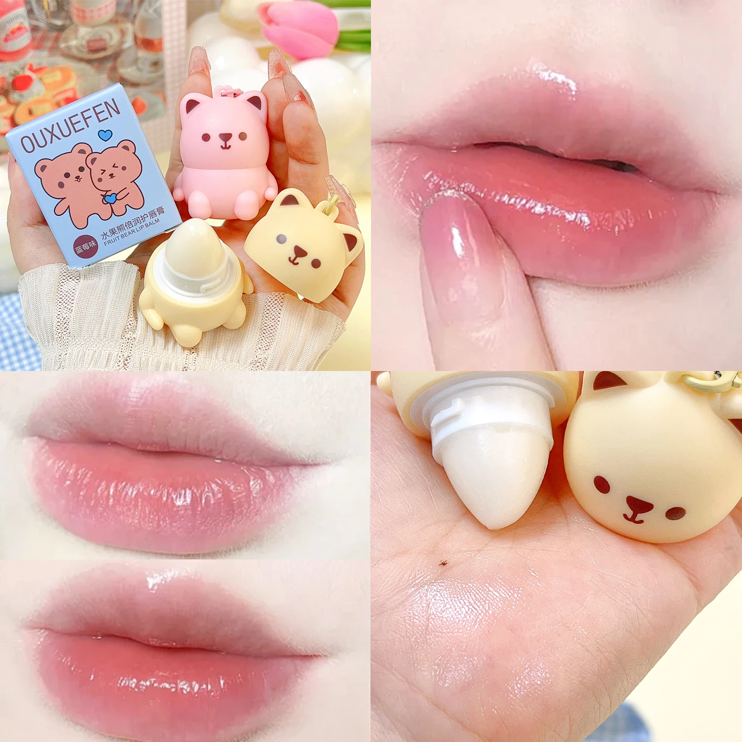 Moisturizing ผลไม้หมี Lip Balm Anti แห้ง Long Lasting Nourish Lip GLOSS ผู้หญิงฤดูหนาว Make Up เครื่องสําอาง Exfoliating Lip Balm Oil