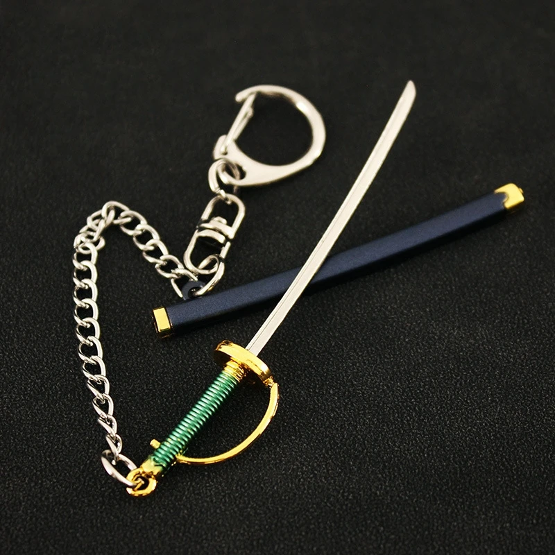 Mini Katana One Piece Roronoa Zoro Keychain 9cm Metal Sword Model Alloy Knife Scabbard Sabre Snow Key Chain Pendant Car keyring