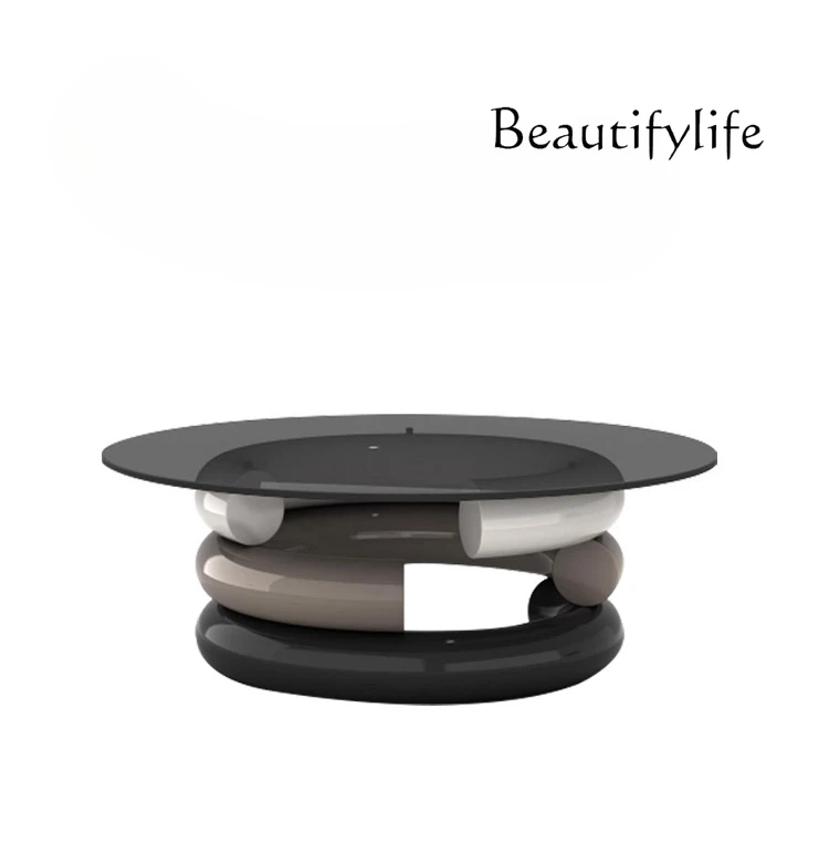 

Italian minimalist gray glass tempered glass designer creative living room storage high-end coffee table side table