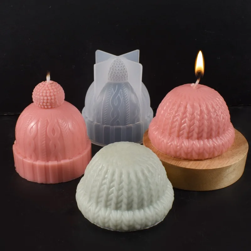 Moule en Silicone pour chapeau tricoté d'hiver, moule à capuchon à pompon de noël, tricot du père noël Ha, voiture de réveillon de noël, bougie de Freshie en résine, décoration de maison DIY