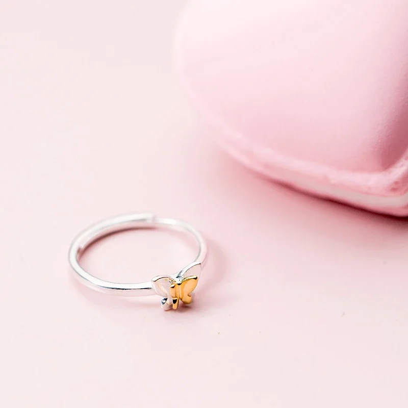 INZATT cincin dapat disesuaikan kupu-kupu perak murni 925 asli untuk wanita Aksesori Bijoux minimalis perhiasan halus serangga lucu