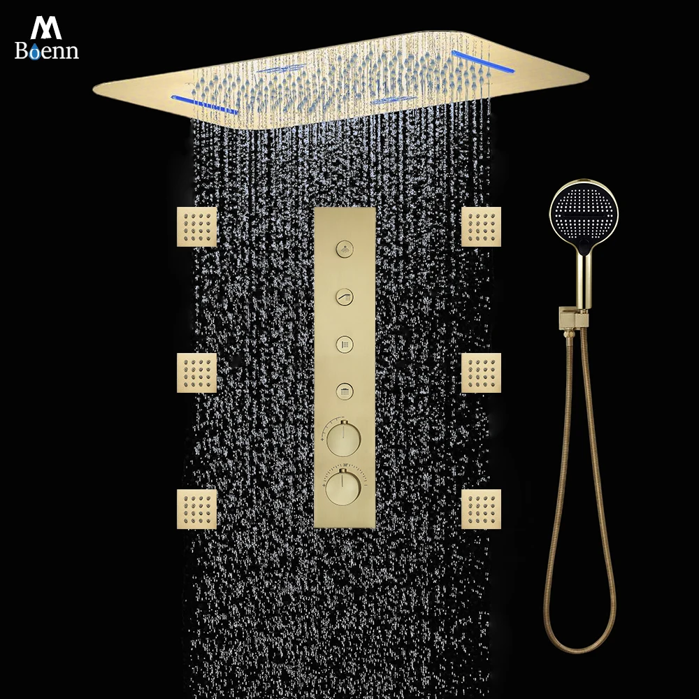 

Душевой набор M Boenn 4-в-1 со скрытым термостатическим смесителем, потолочным светильником с 64 цветами и музыкальной душевой лейкой, смесители для ванной комнаты