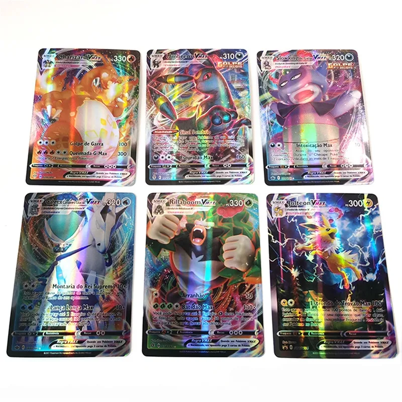 Cartas Pokémon Portuguesas, Vmax, Charizard, Pikachu, Jogo de Batalha, Cartas Brilhantes