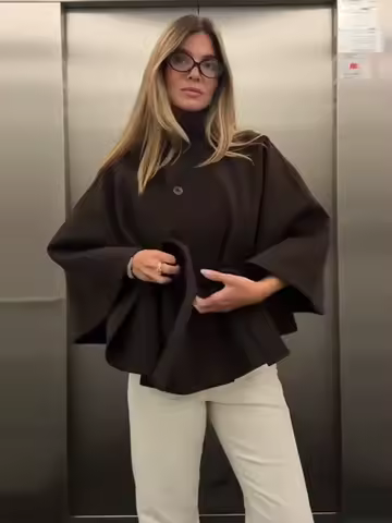 Women's Cape Brown Jacket For Women Demi-season Cloak Coat Stand Poncho Jackets Single-breasted Overcoat Winter Fall Black New