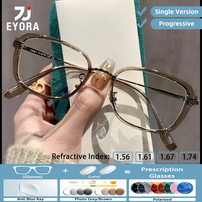 EYORA Niche Artistic TR90 Reading Glasses for Women Myopia and Hyperopia Anti Blue Light Progressive Photochromic Glasses Lenses
