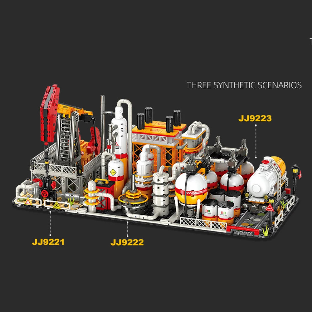 Arquitetura criativa 3 em 1 campo de óleo moc bloco de construção petroquímica planta trabalho tijolos de construção brinquedo coleção para presentes