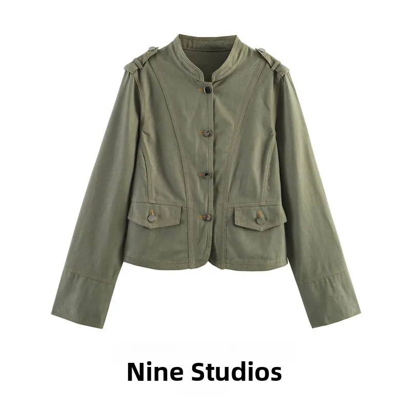 

NINE ZAR Women's Loose Fit Suit Jacket with Pockets Stand Collar Long Sleeve Polyester Casual Fashion Summer 2026