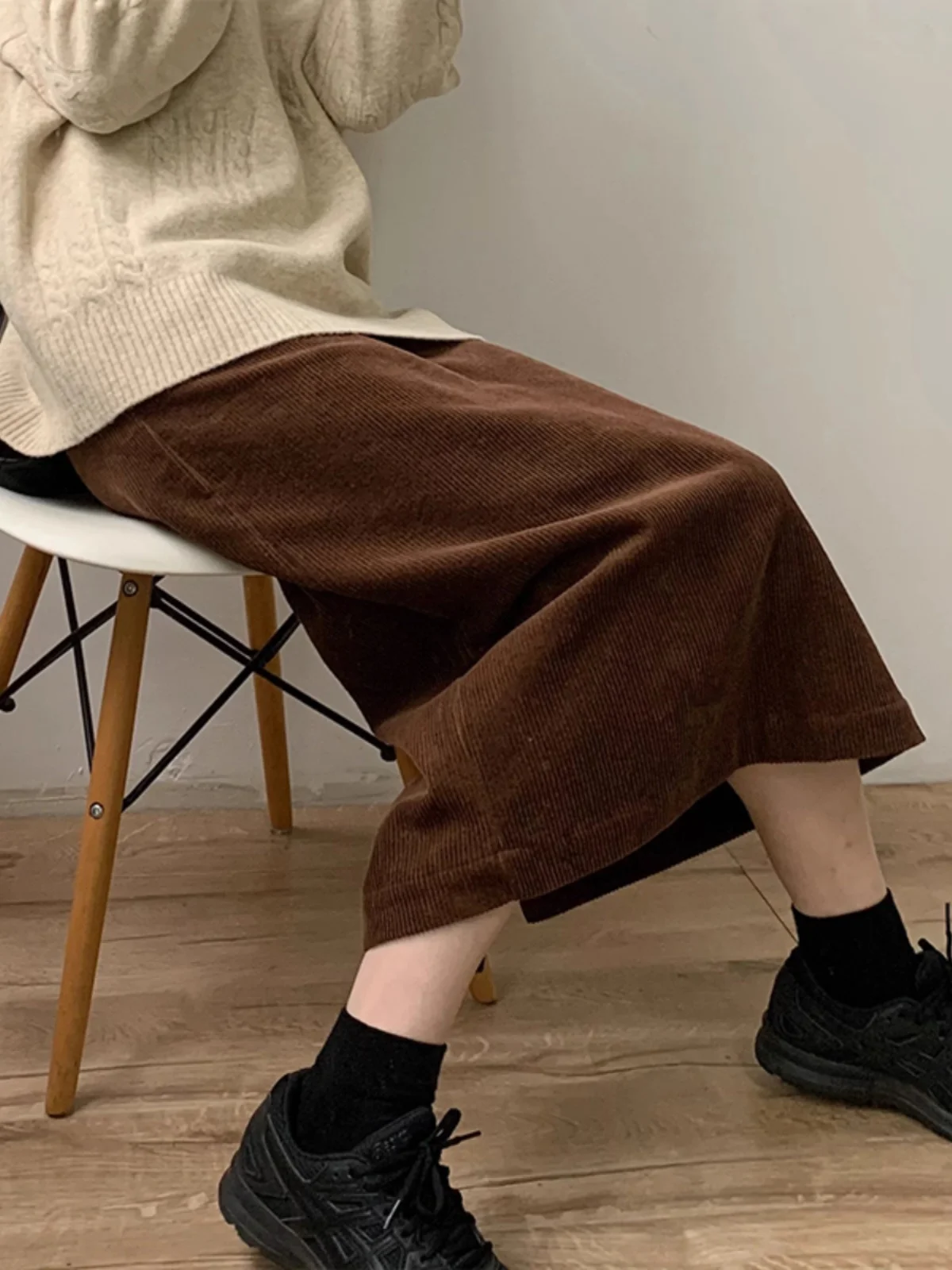 

Ретро-юбка из вельвета кофейного цвета для женщин, осенне-зимняя, средней длины, прямого кроя, юбка-карандаш с высокой талией, А-силуэт