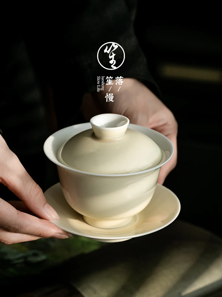 

Non-Scalding Ceramic Tea Cup Jingdezhen Three Elements Bowl Single High-End Tea Set for Brewing Tea Live Streamer Approved