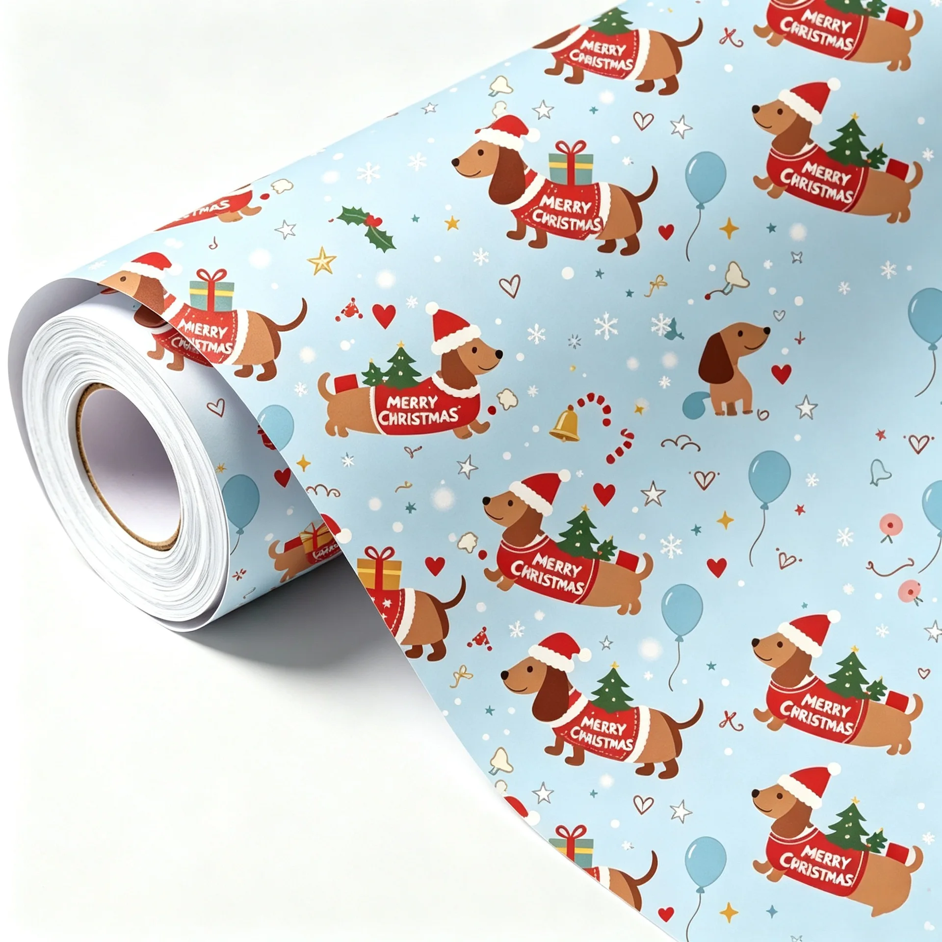 Christmas Dachshund Wrapping Paper Roll, Dachshund Dog And Merry Chrismas Wrapping Paper For Xmas, Holiday, Party Celebration