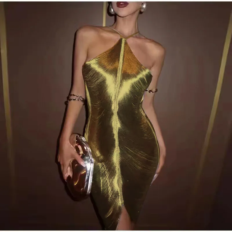 Frühling und Sommer neue Mode sexy Quaste hängenden Hals offenen Rücken ärmelloses einfarbiges Kleid für Frauen, 3 Farben